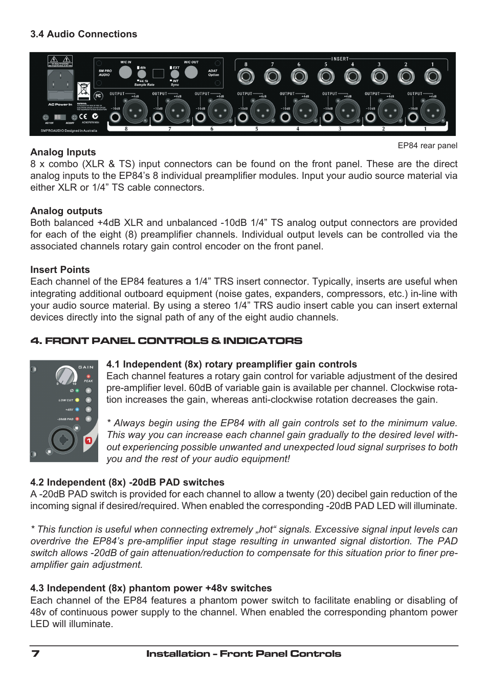 SM Pro Audio EP84: 8 channel microphone preamp User Manual | Page 7 / 12