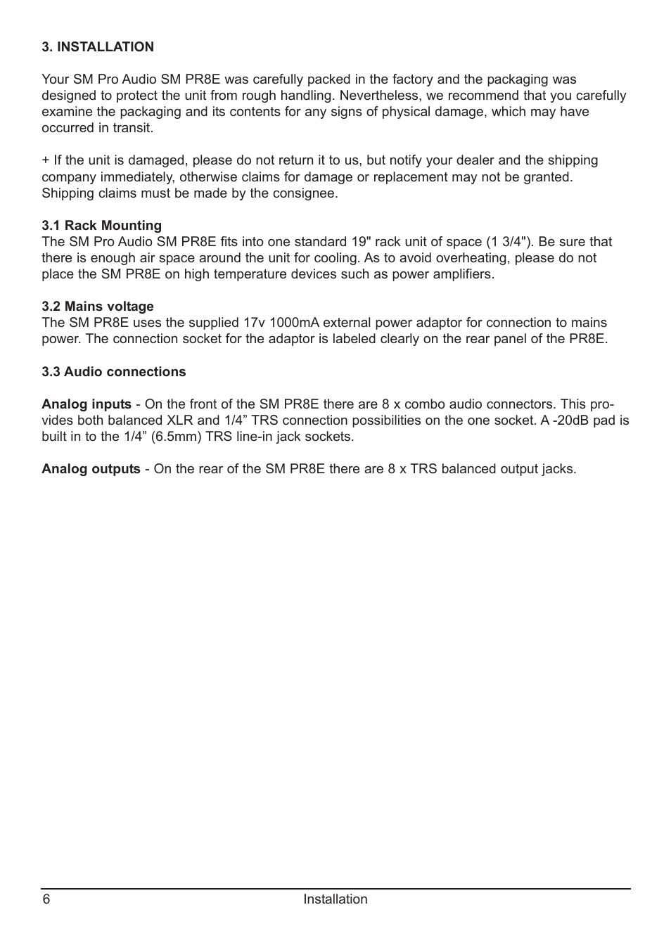 SM Pro Audio PR8E: 8 channel microphone preamp User Manual | Page 6 / 12