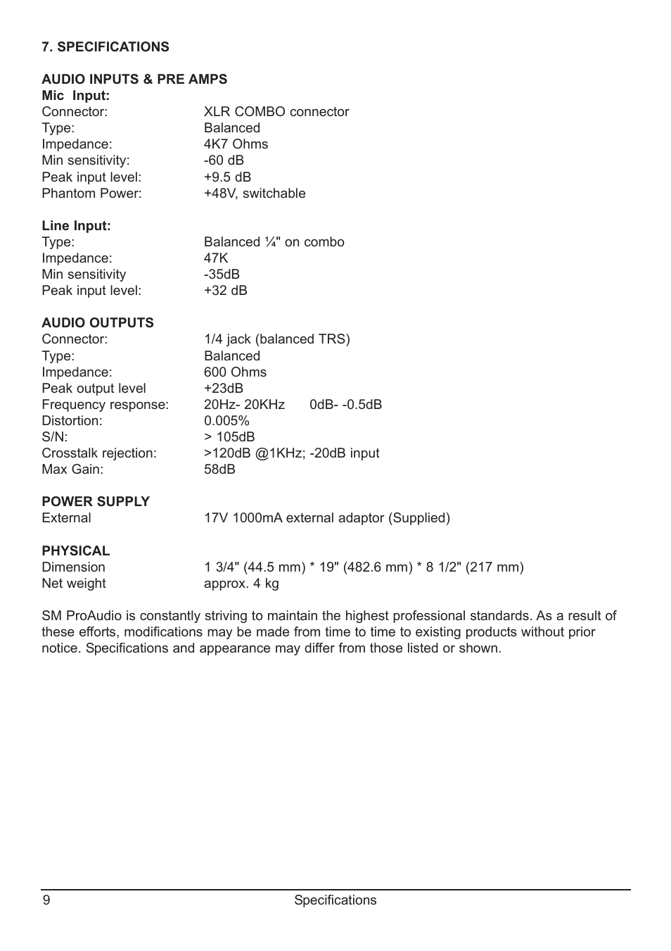 SM Pro Audio PR8E: 8 channel microphone preamp User Manual | Page 9 / 12