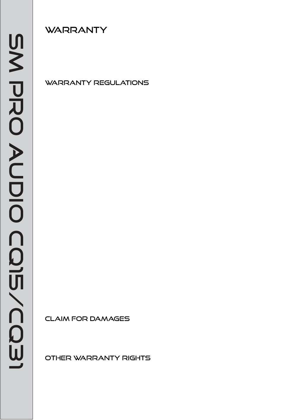 Sm pro audio cq15/cq31, Warranty | SM Pro Audio CQ31: 31-Band Graphic EQ/Compressor User Manual | Page 9 / 12