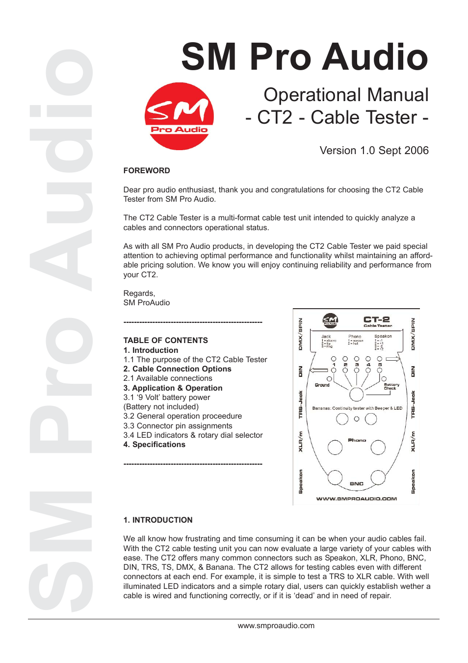 SM Pro Audio CT-2: Cable tester User Manual | 2 pages