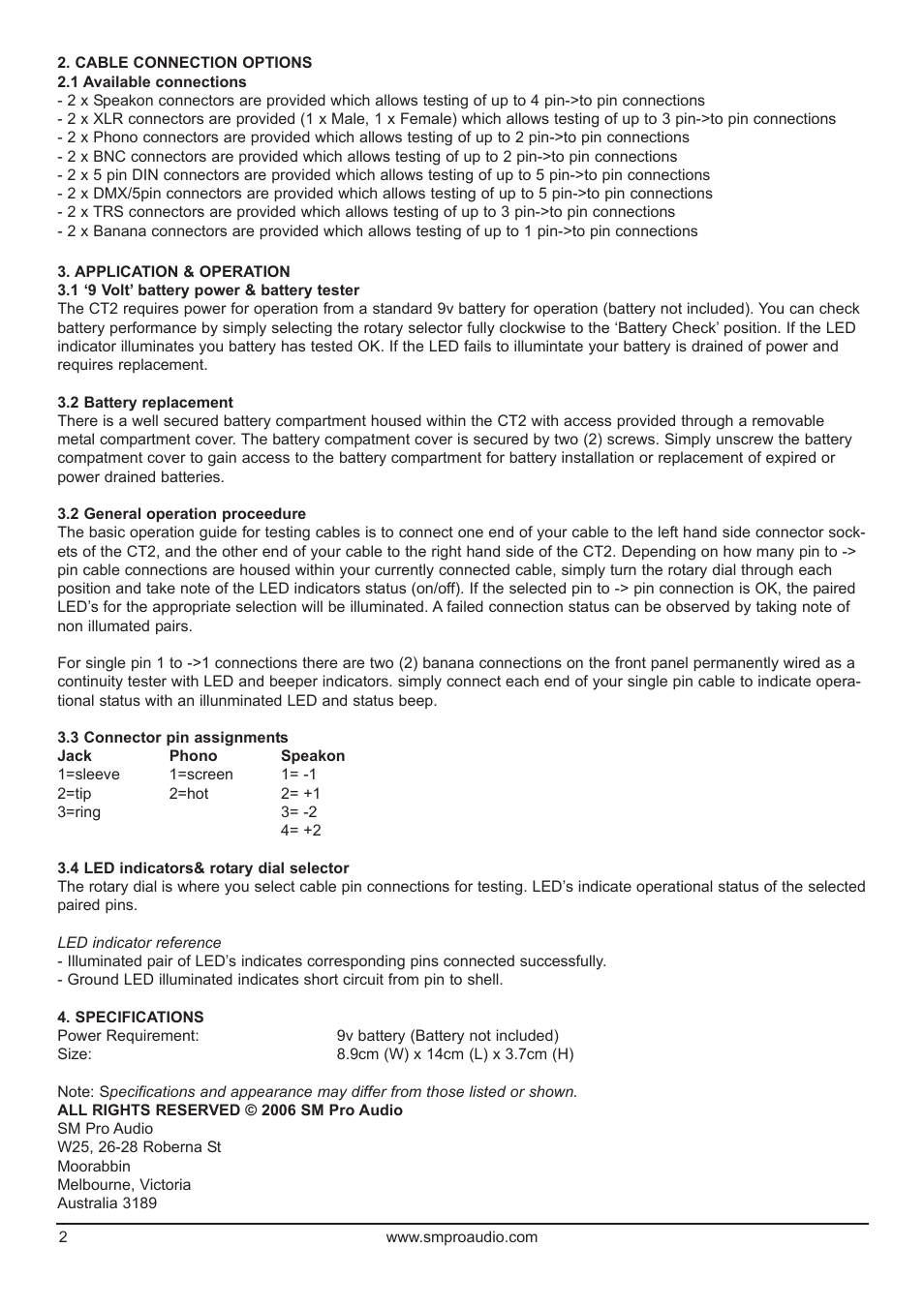 SM Pro Audio CT-2: Cable tester User Manual | Page 2 / 2