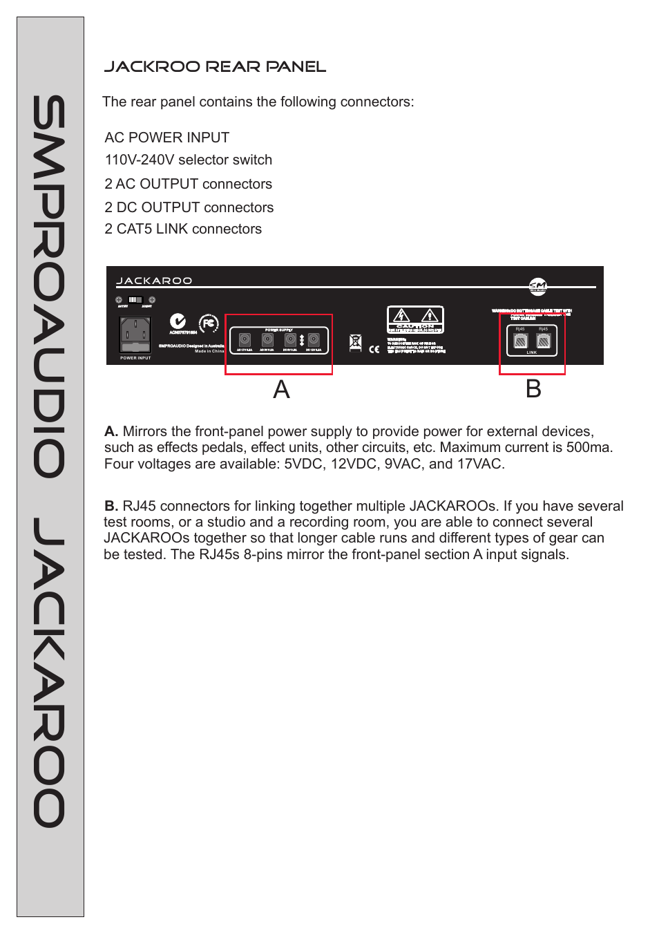 Smproaudio jackaroo, Jackroo rear panel | SM Pro Audio Jackaroo: The-Test-Everything-Unit User Manual | Page 12 / 14