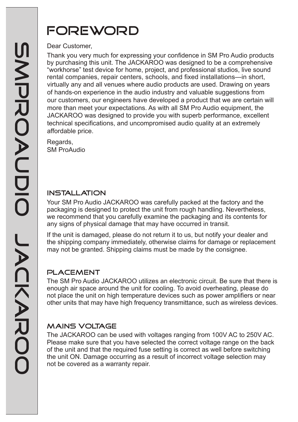 Smproaudio jackaroo, Foreword | SM Pro Audio Jackaroo: The-Test-Everything-Unit User Manual | Page 3 / 14