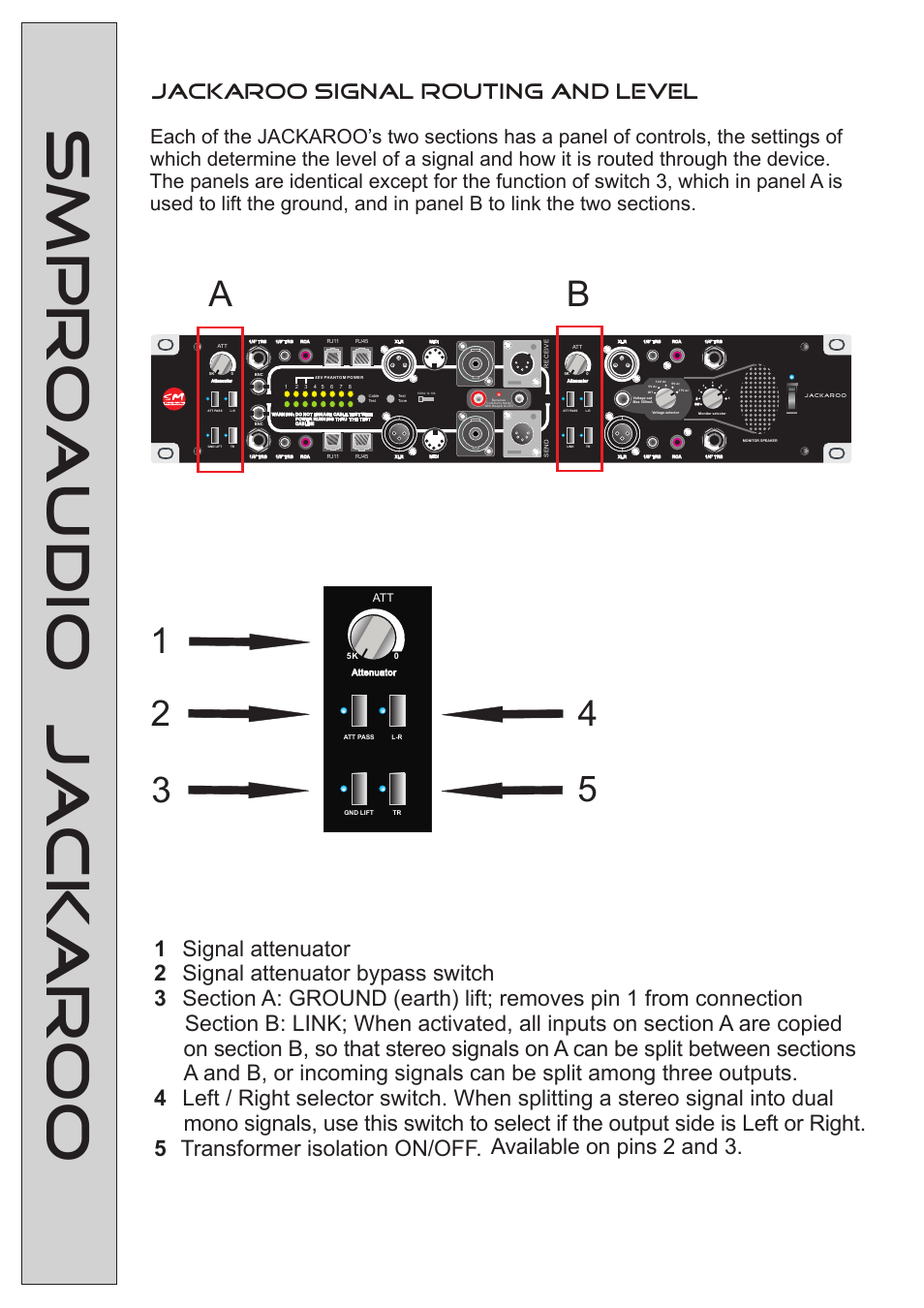 Smproaudio jackaroo, Jackaroo signal routing and level | SM Pro Audio Jackaroo: The-Test-Everything-Unit User Manual | Page 6 / 14