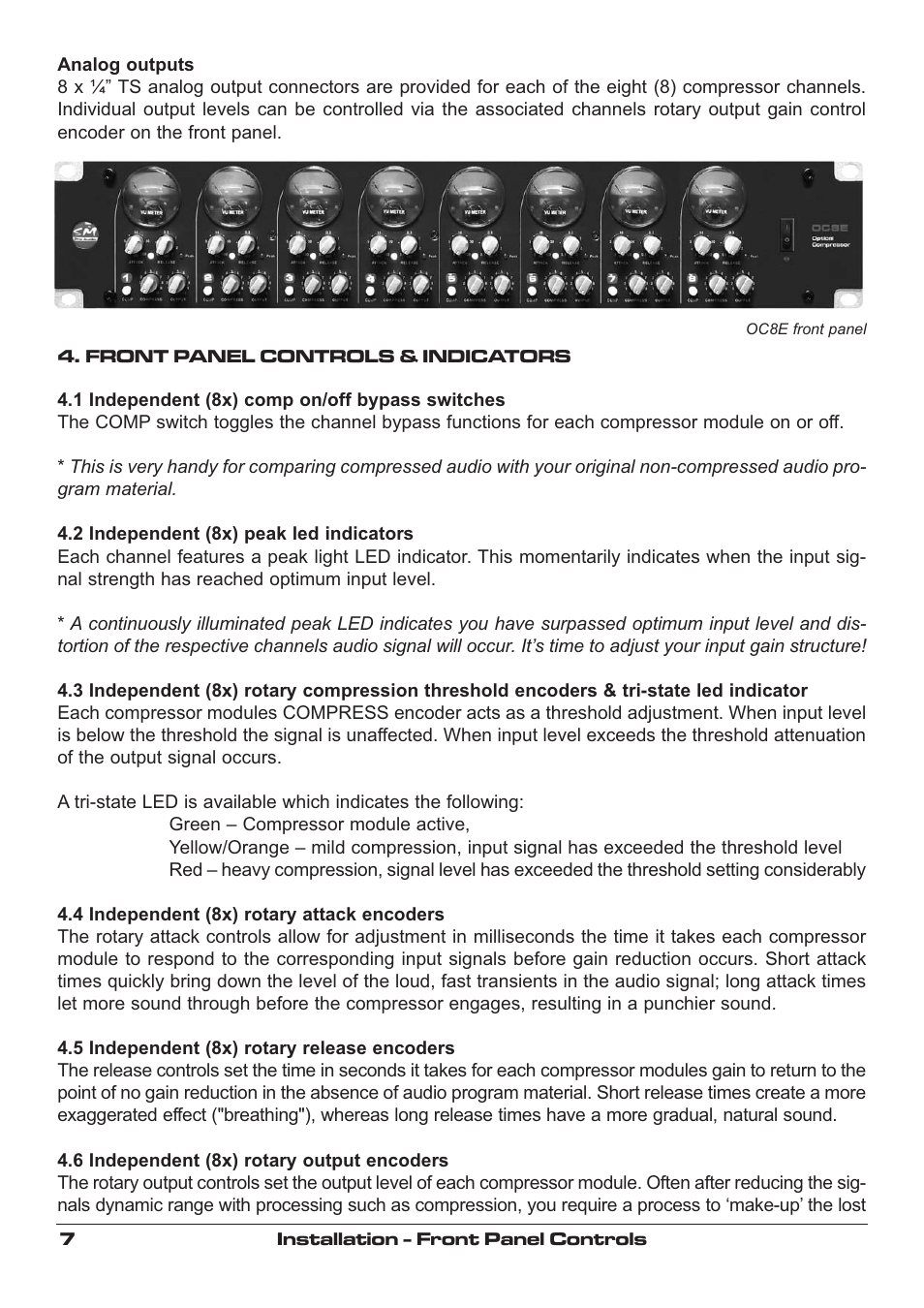 SM Pro Audio OC8E: 8 channel optical Compressor User Manual | Page 7 / 12