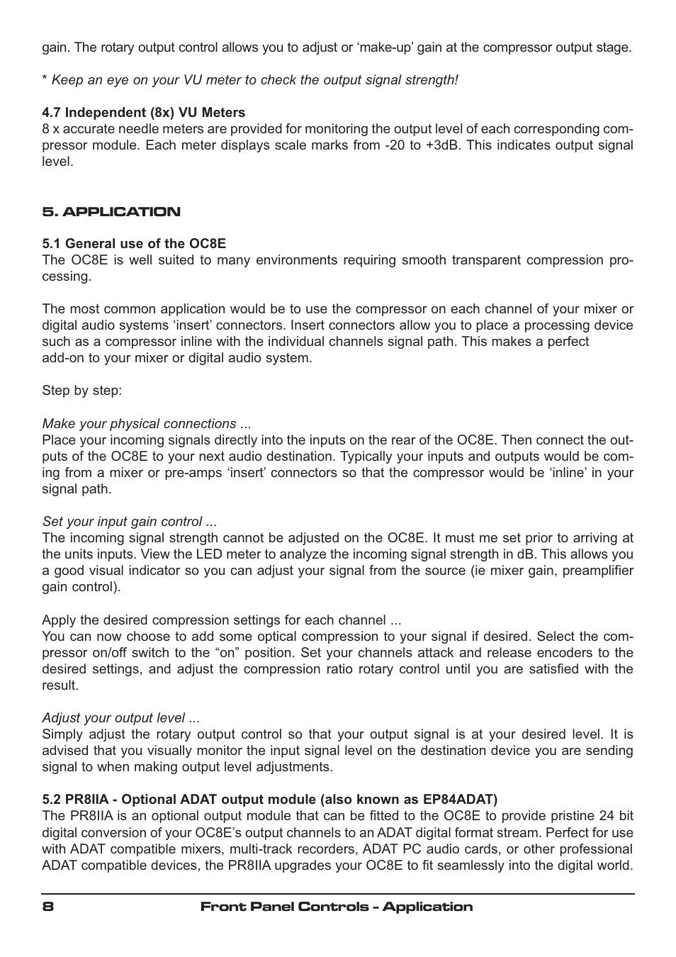 SM Pro Audio OC8E: 8 channel optical Compressor User Manual | Page 8 / 12