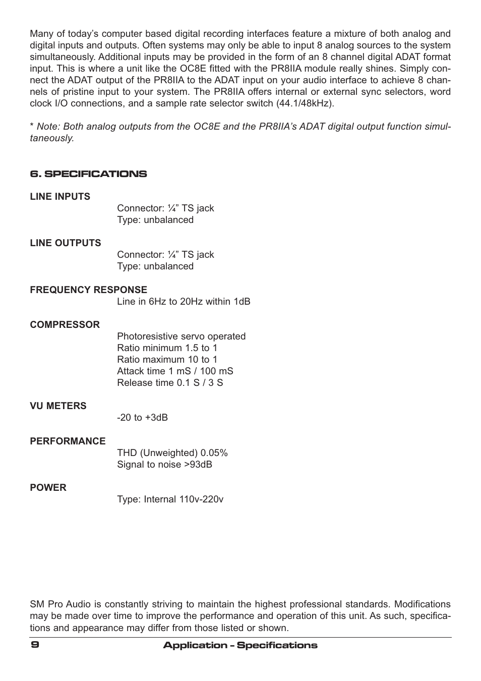 SM Pro Audio OC8E: 8 channel optical Compressor User Manual | Page 9 / 12