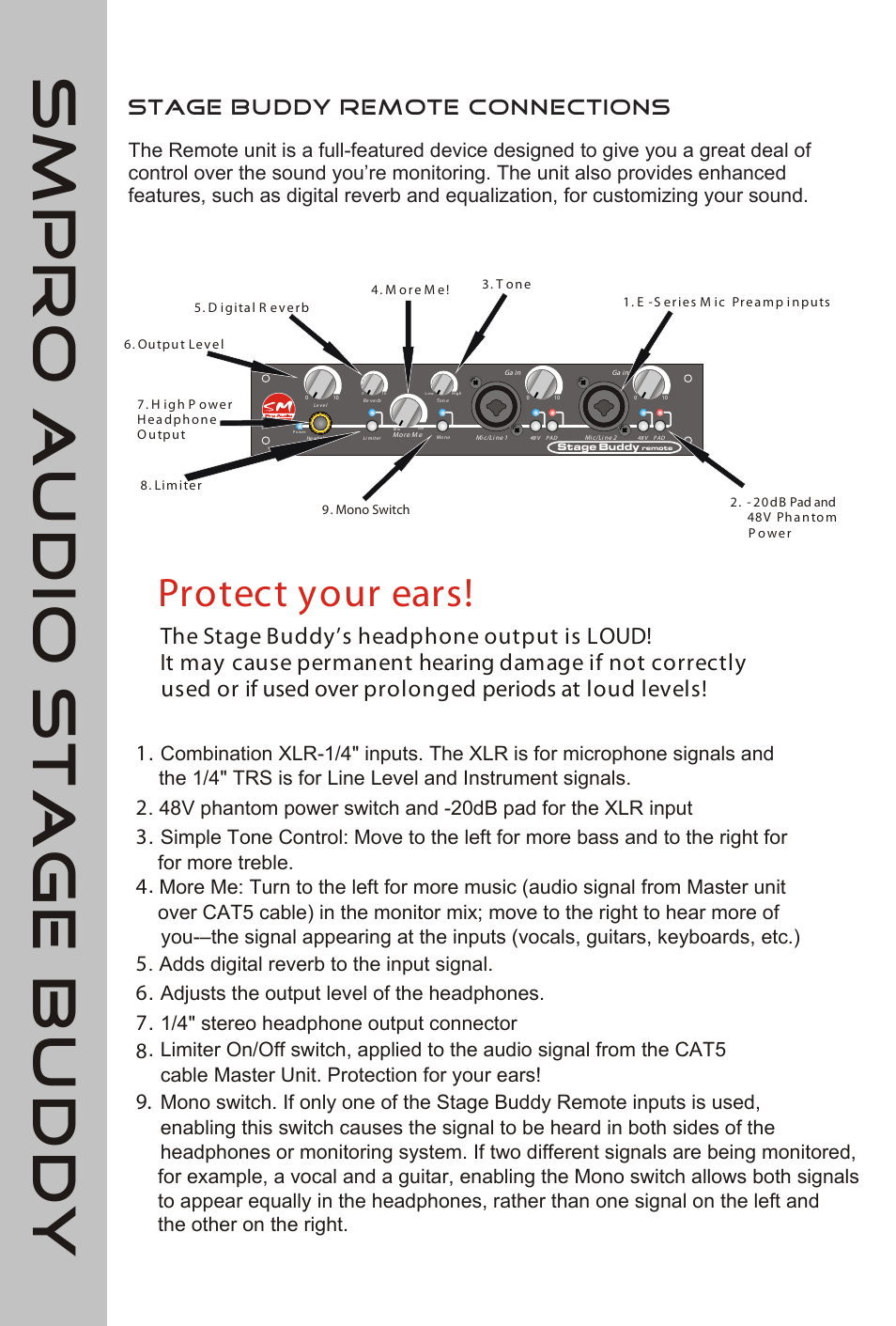 Stagebuddy7, Protect your ears | SM Pro Audio Stage Buddy: Personal Monitoring System User Manual | Page 7 / 14