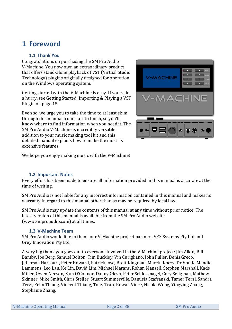 1 foreword | SM Pro Audio V-Machines User Manual | Page 2 / 88