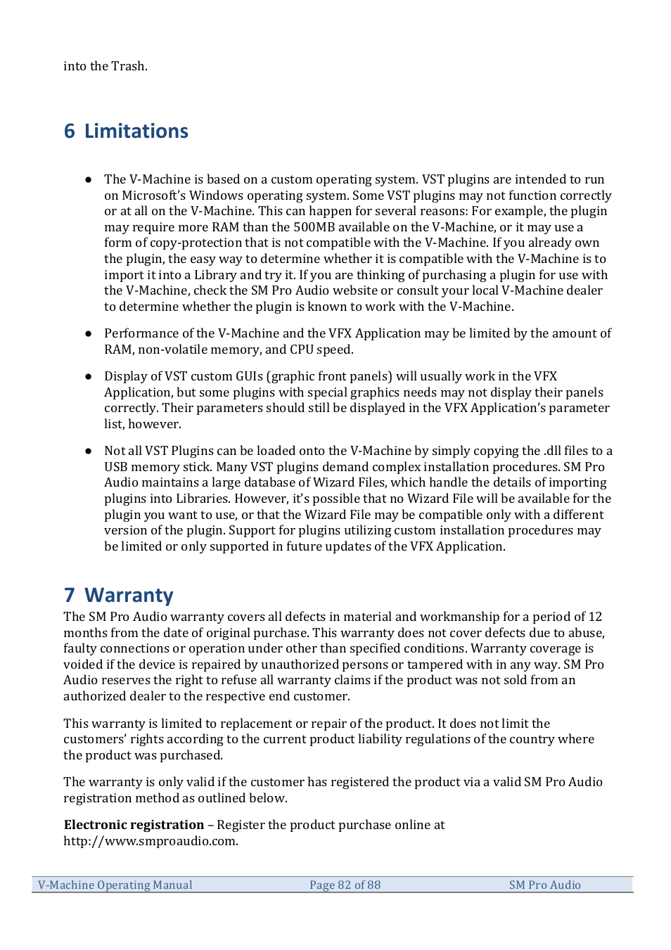 6 limitations, 7 warranty | SM Pro Audio V-Machines User Manual | Page 82 / 88
