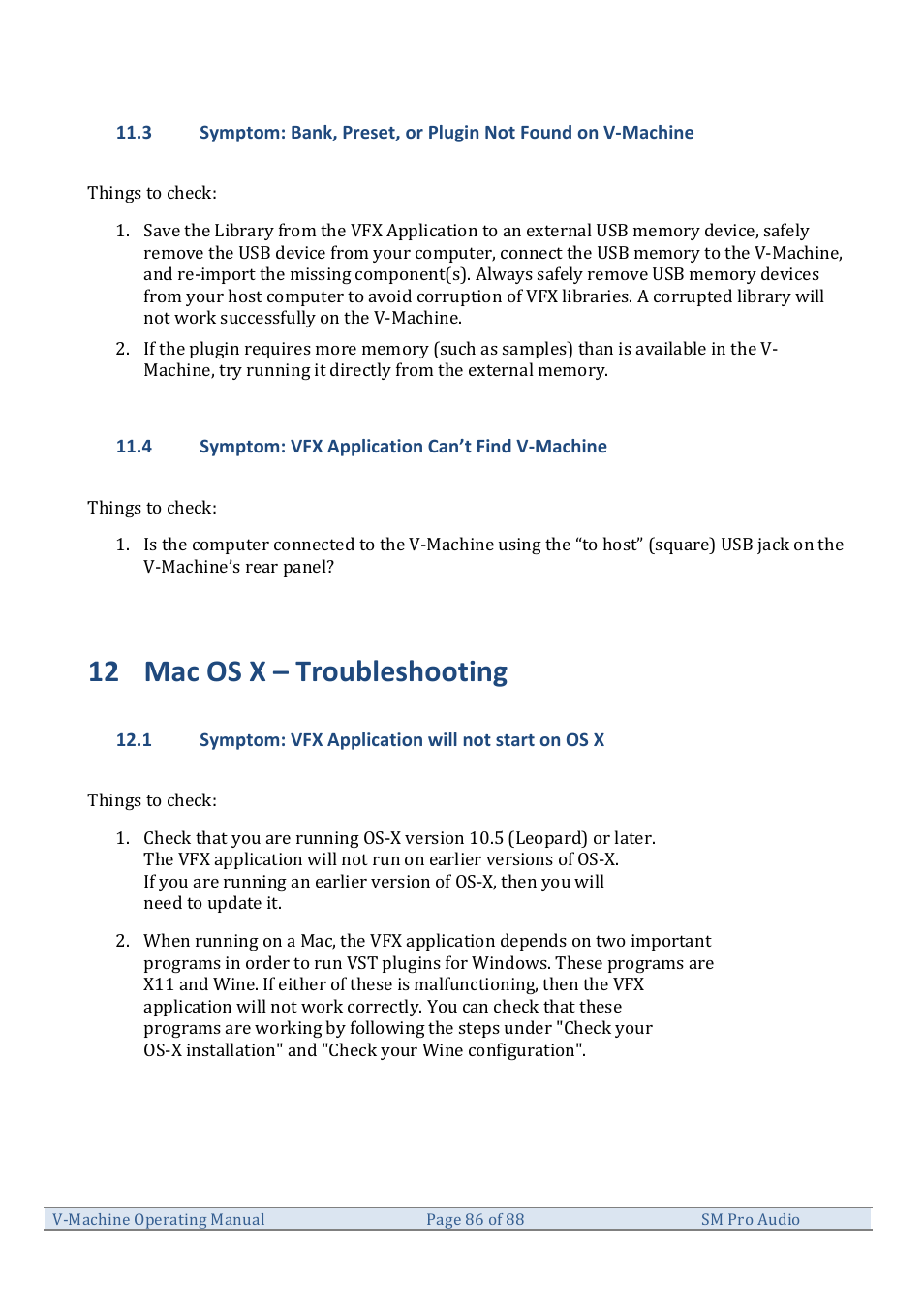 12 mac os x – troubleshooting | SM Pro Audio V-Machines User Manual | Page 86 / 88