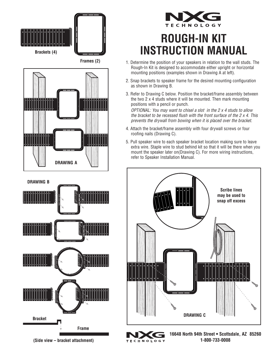 NXG Technology ROUGH-IN KIT User Manual | 1 page