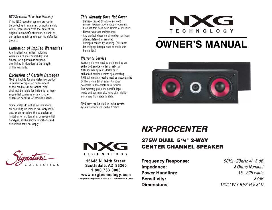 NXG Technology NX-PROCENTER User Manual | 2 pages