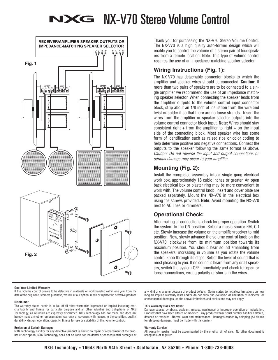 NXG Technology NX-V70 Stereo Volume Control User Manual | 1 page