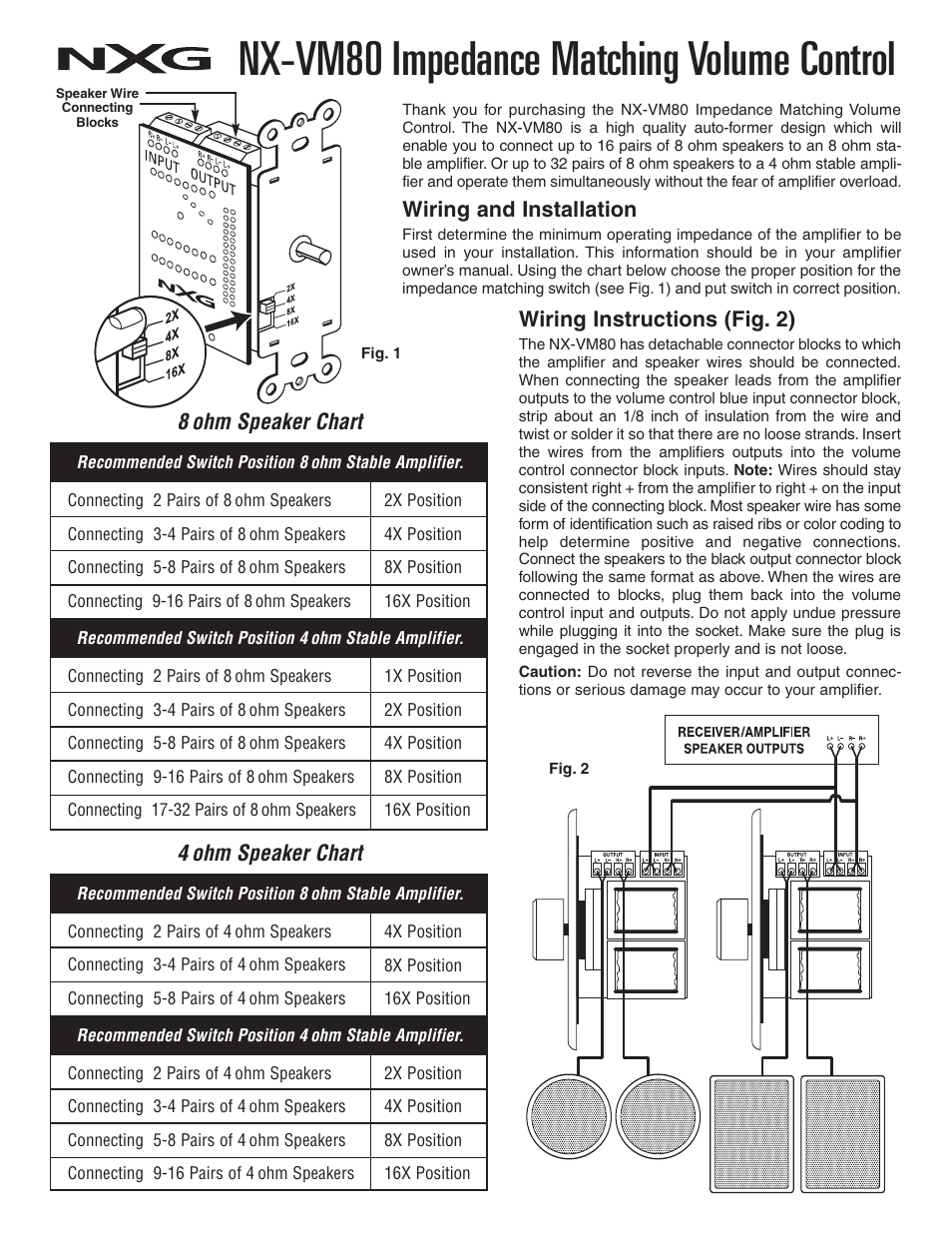 NXG Technology NX-VM80 Impedance Matching Volume Control User Manual | 2 pages