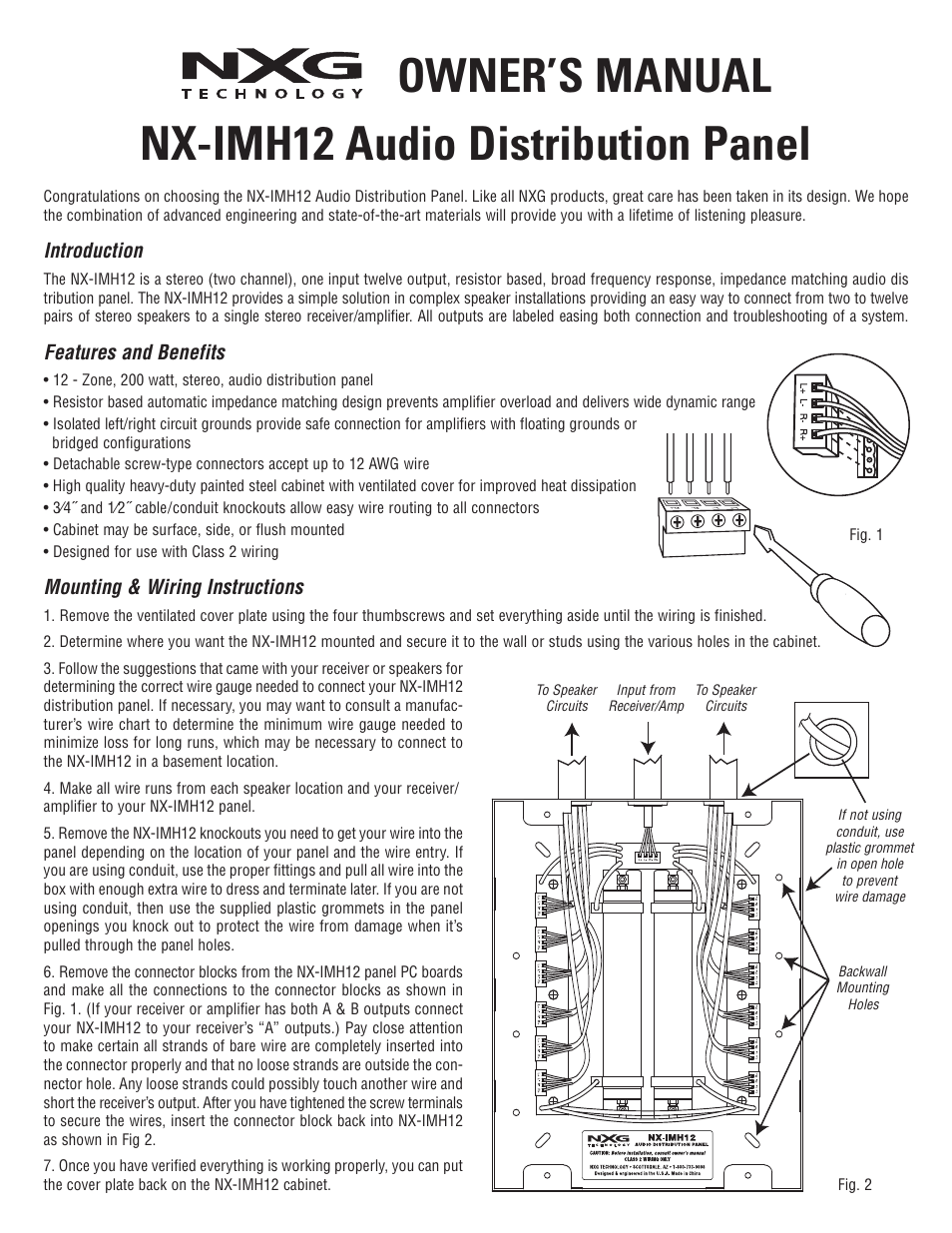 NXG Technology NX-IMH12 Audio Distribution Panel User Manual | 2 pages