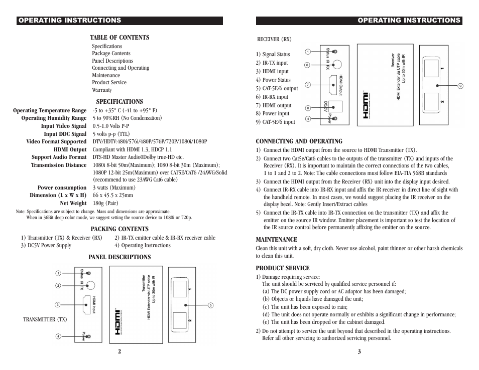NXG Technology NX-HDMIX-IR-30 - HDMI over dual Cat5e/6/7 User Manual | Page 2 / 2