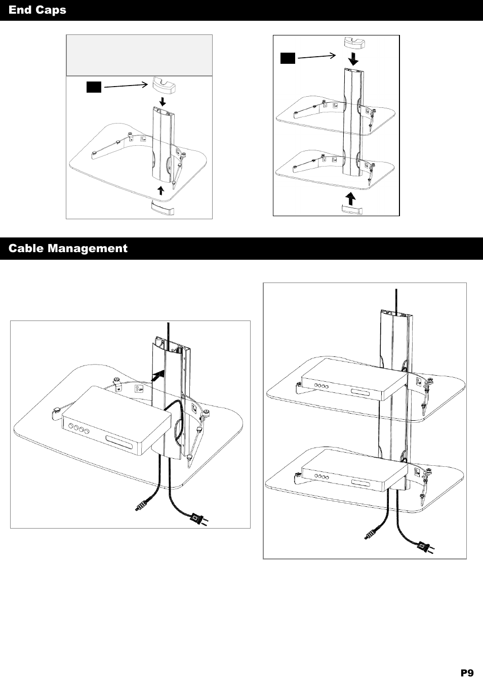 End caps, Cable management | NXG Technology NX-SHELF-2 User Manual | Page 9 / 12