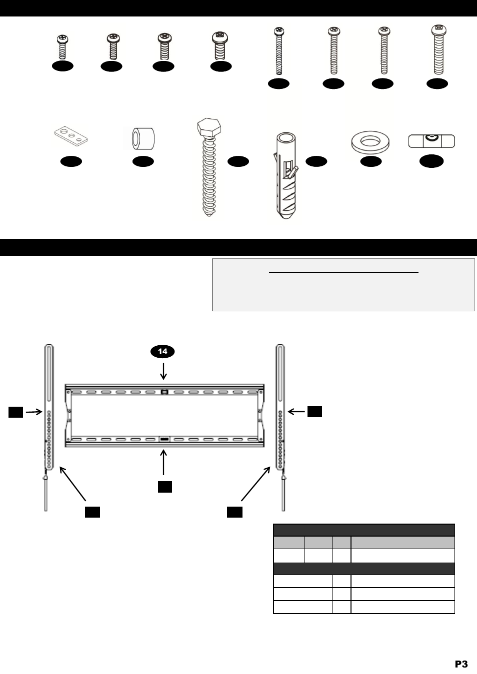 Product component parts hardware part numbers | NXG Technology NX-MOUNT-FLT-L User Manual | Page 3 / 12