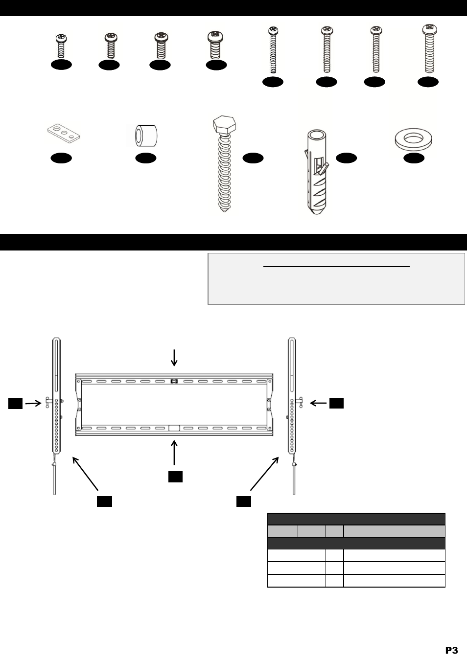 Product component parts hardware part numbers, Bubble level | NXG Technology NX-MOUNT-TLT-L User Manual | Page 3 / 12