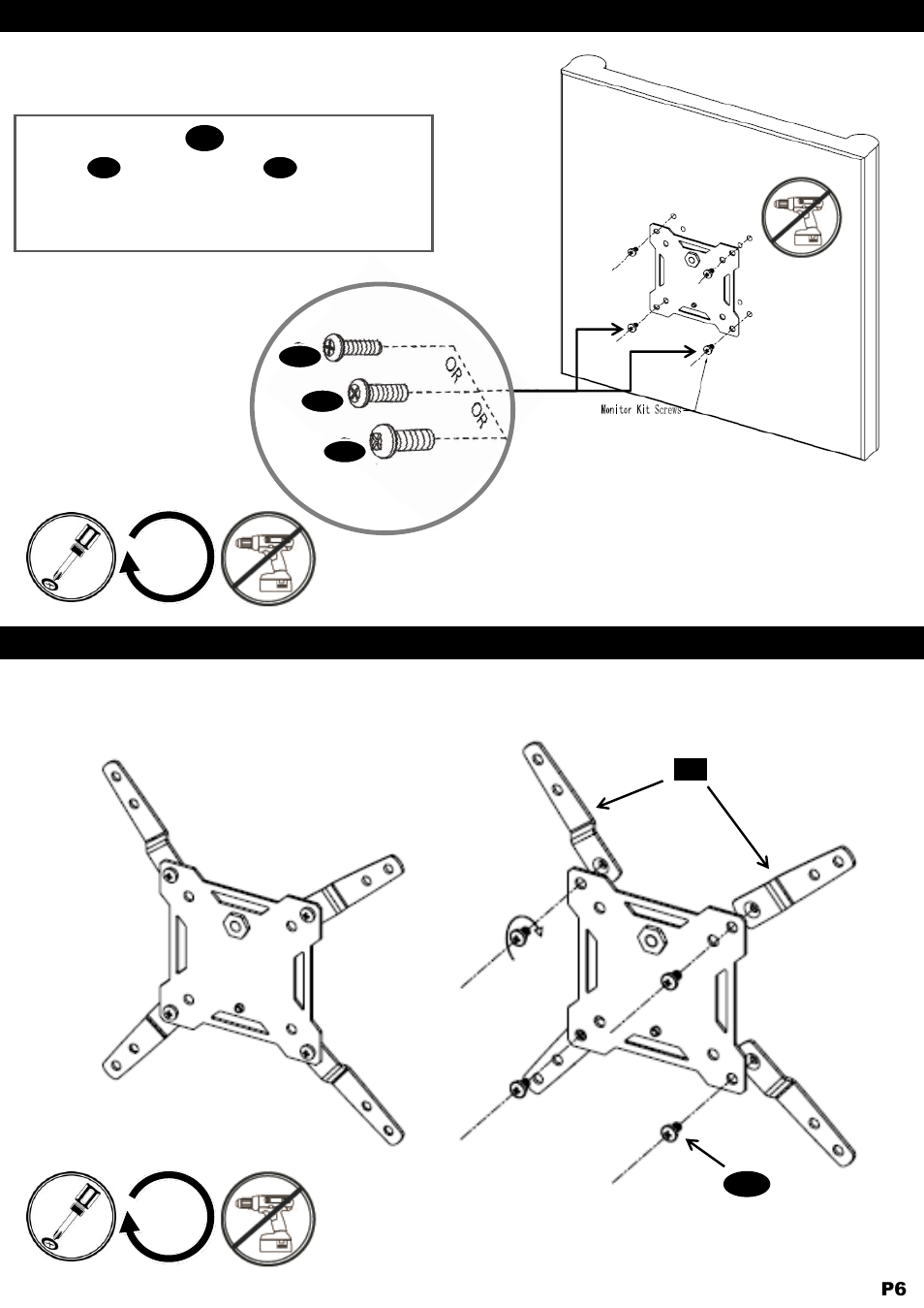 Step 2- monitor adapter attachment to vesa plate, Step 2- back flat panel (vesa monitor plate) | NXG Technology NX-MOUNT-ART-S User Manual | Page 6 / 10