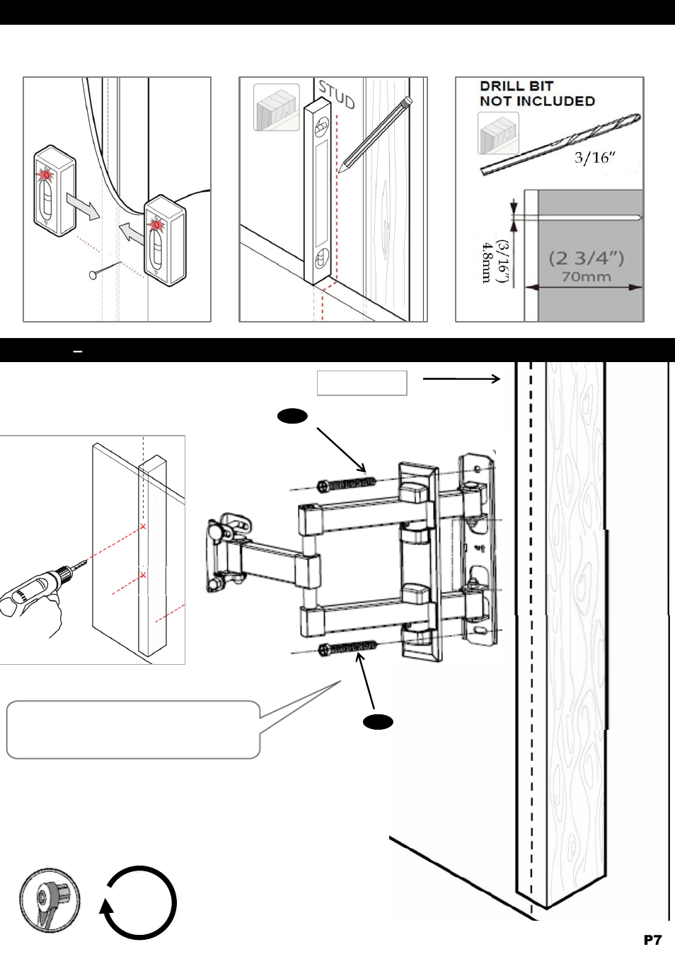 Step 3a – drill pilot hole and mount wall plate | NXG Technology NX-MOUNT-ART-S User Manual | Page 7 / 10