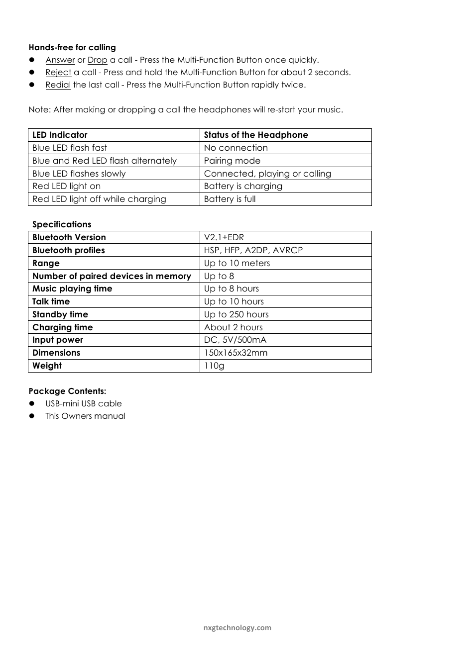 NXG Technology NX-BT-HEAD User Manual | Page 2 / 2