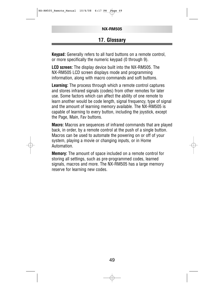 Glossary | NXG Technology NX-RM505 User Manual | Page 49 / 80