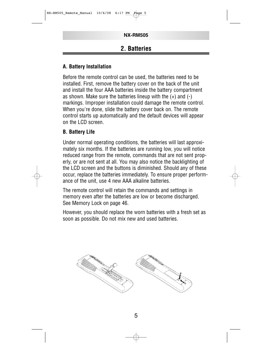 Batteries | NXG Technology NX-RM505 User Manual | Page 5 / 80