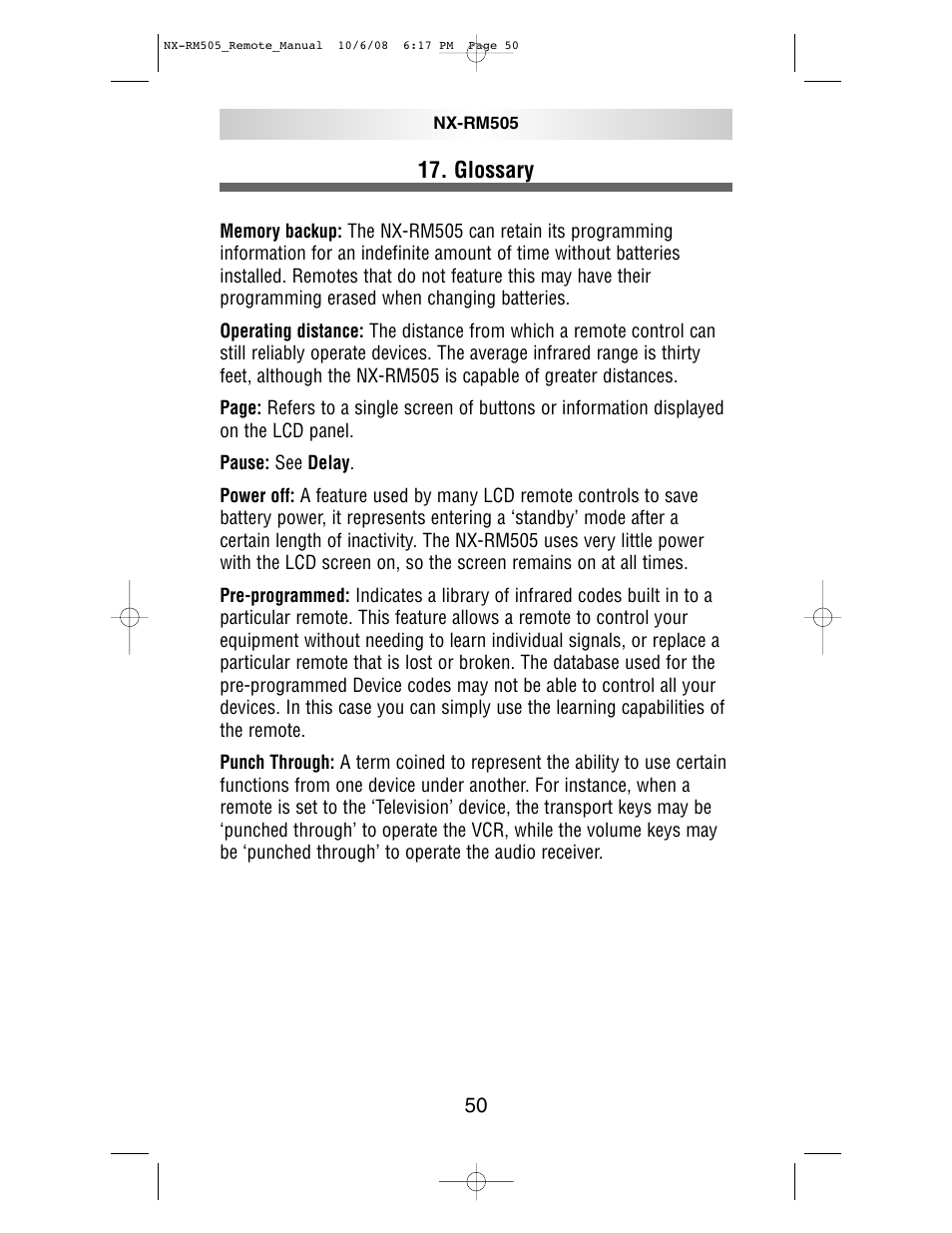 Glossary | NXG Technology NX-RM505 User Manual | Page 50 / 80