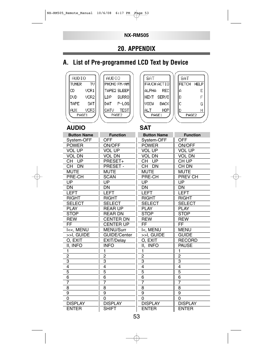 Audio sat | NXG Technology NX-RM505 User Manual | Page 53 / 80