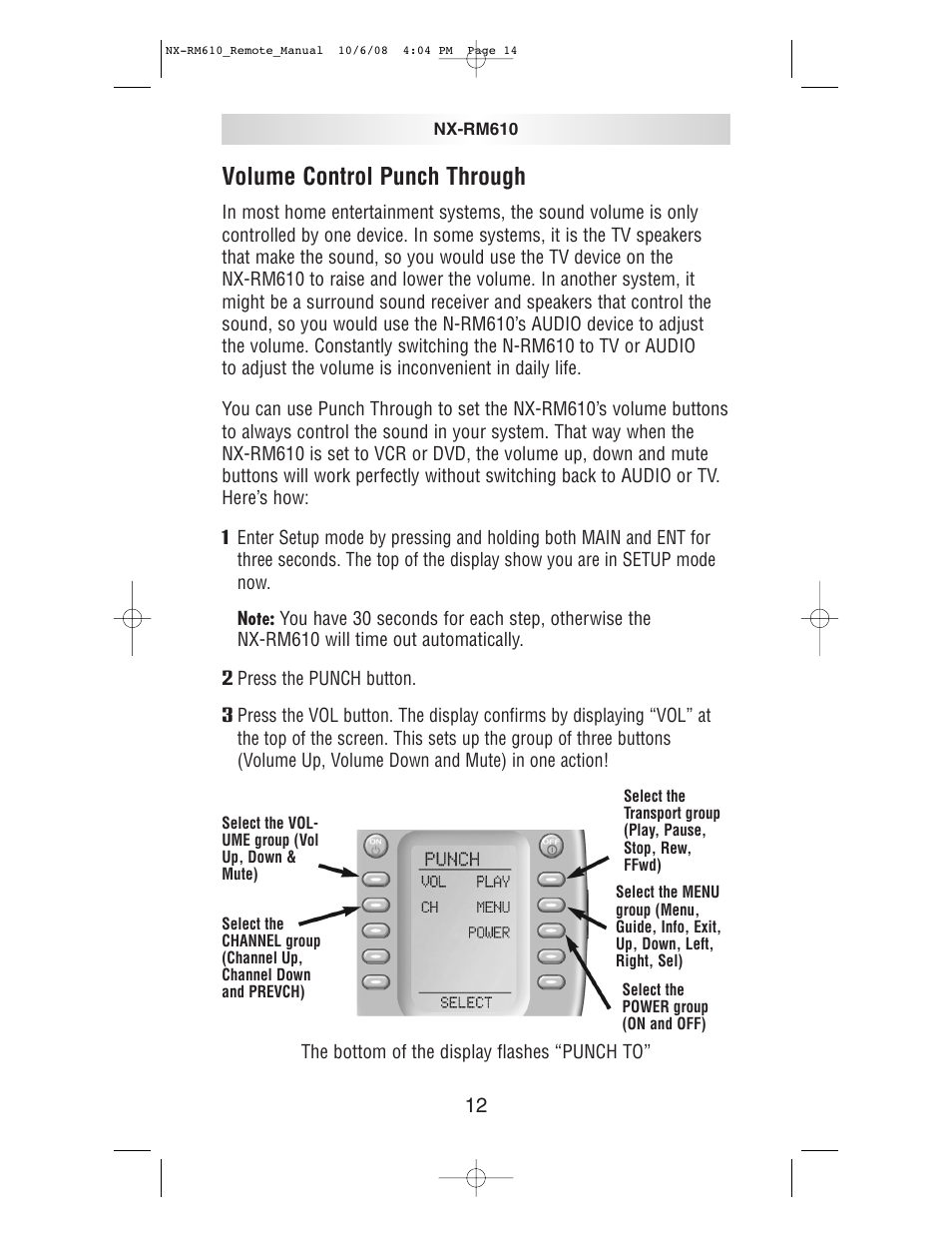 Volume control punch through | NXG Technology NX-RM610 User Manual | Page 14 / 66