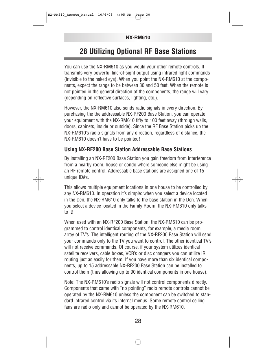 28 utilizing optional rf base stations | NXG Technology NX-RM610 User Manual | Page 30 / 66