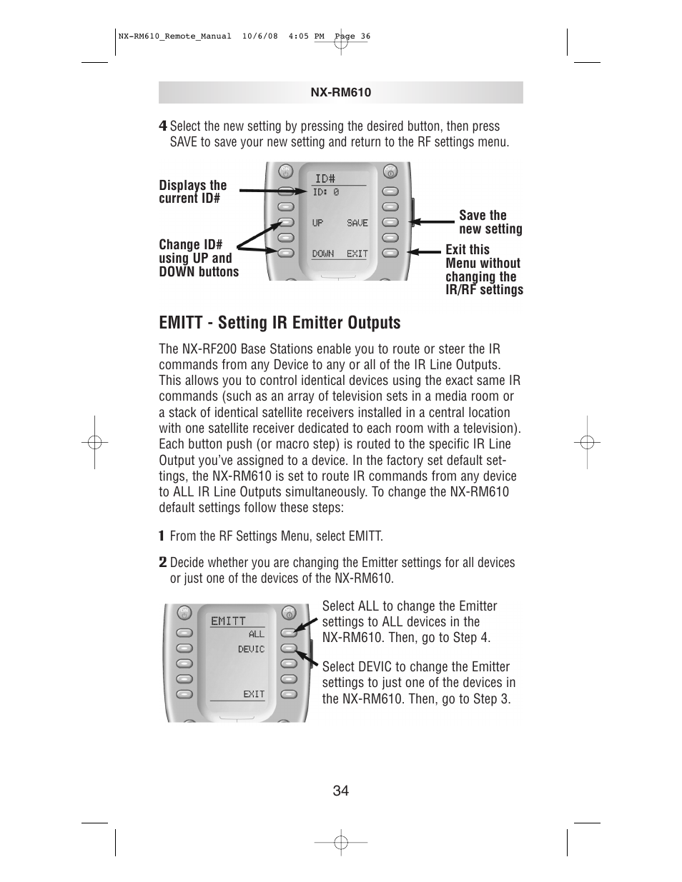 Emitt - setting ir emitter outputs | NXG Technology NX-RM610 User Manual | Page 36 / 66