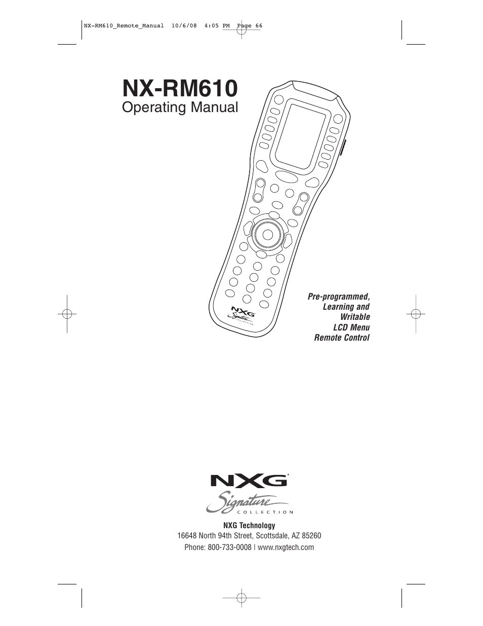 Nx-rm610, Operating manual | NXG Technology NX-RM610 User Manual | Page 66 / 66