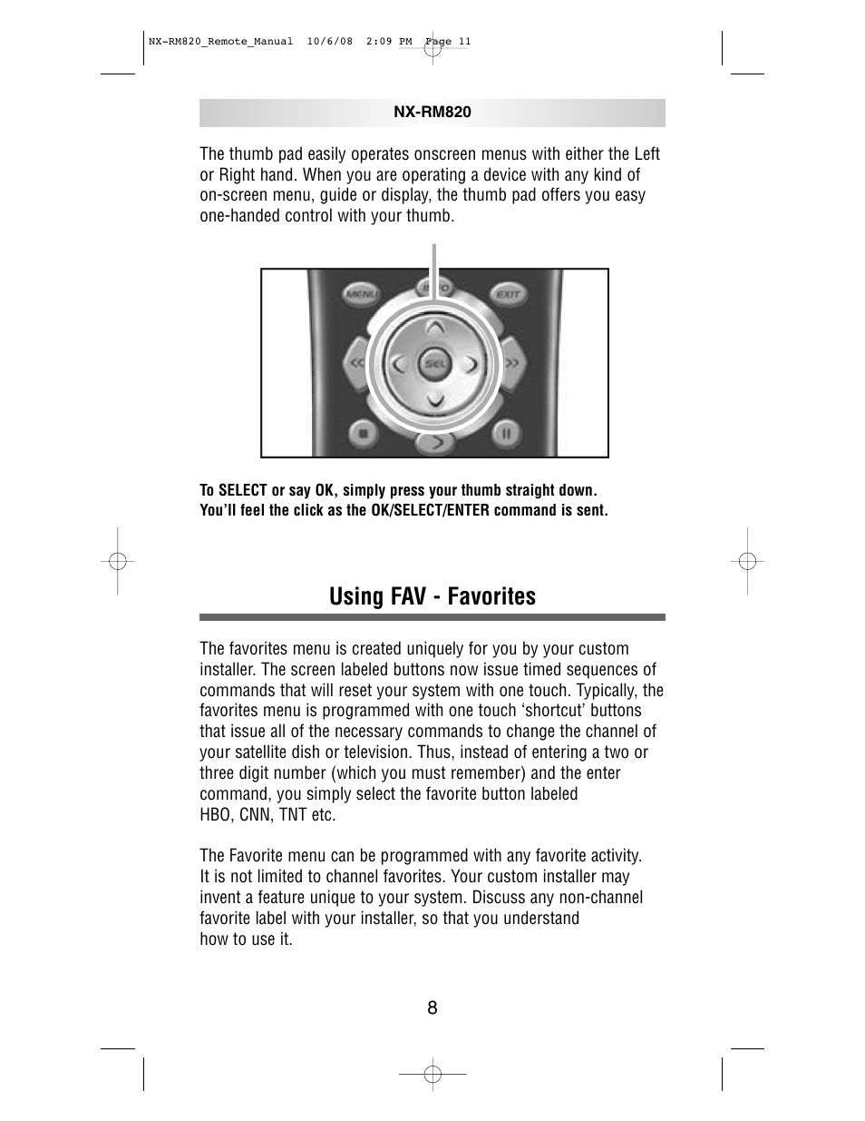 Using fav - favorites | NXG Technology NX-RM820 User Manual | Page 11 / 18