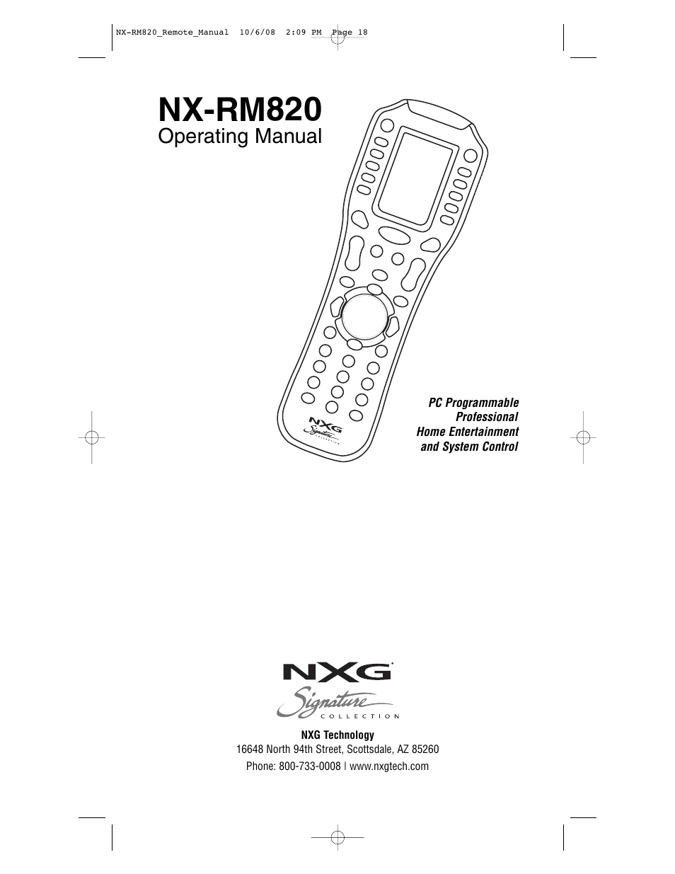 Nx-rm, Operating manual | NXG Technology NX-RM820 User Manual | Page 18 / 18