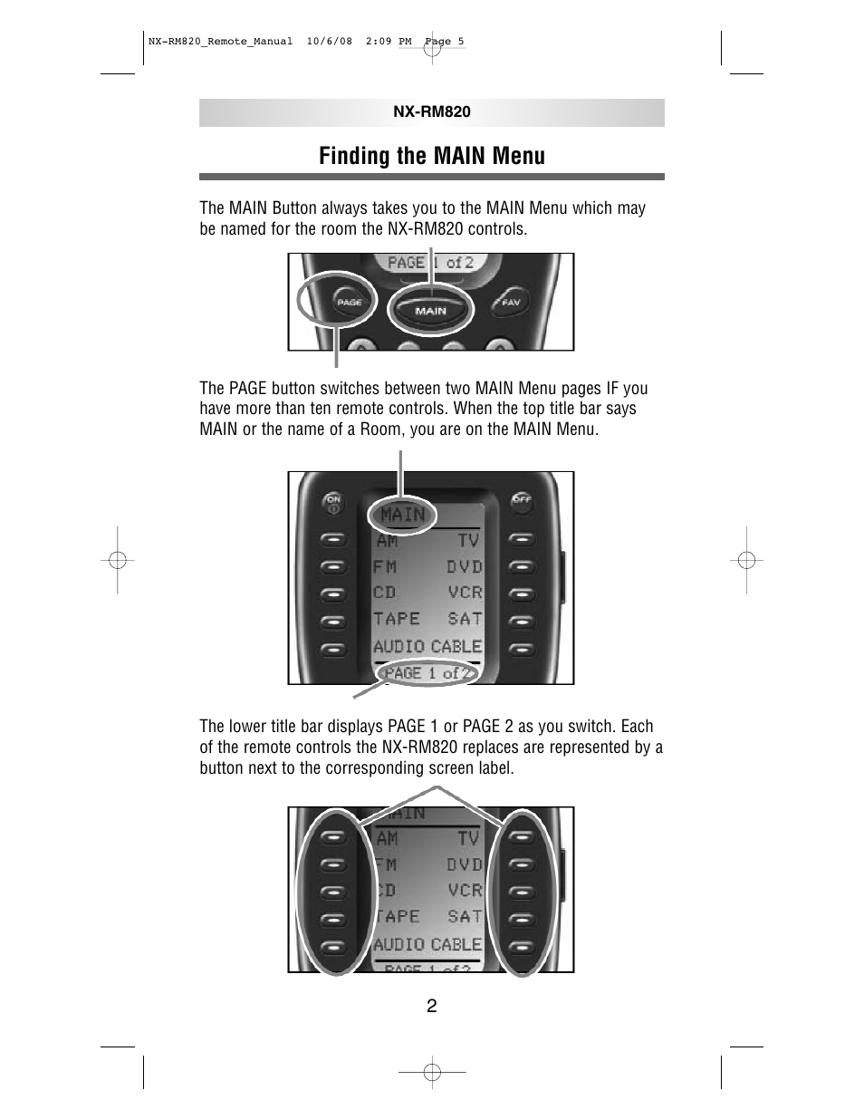 Finding the main menu | NXG Technology NX-RM820 User Manual | Page 5 / 18