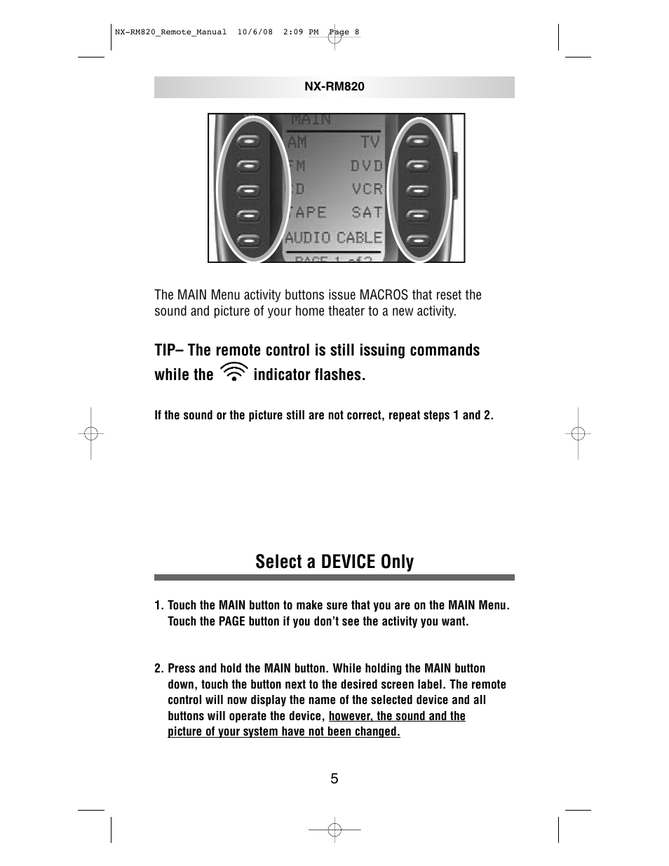 Select a device only | NXG Technology NX-RM820 User Manual | Page 8 / 18