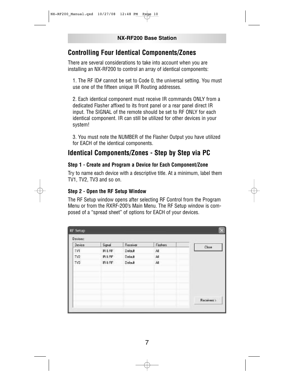 Controlling four identical components/zones, Identical components/zones - step by step via pc | NXG Technology NX-RF200 User Manual | Page 10 / 16