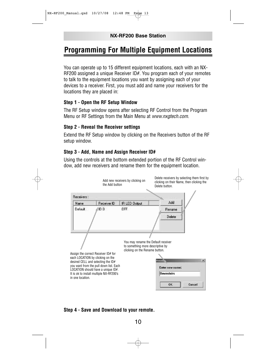 Programming for multiple equipment locations | NXG Technology NX-RF200 User Manual | Page 13 / 16