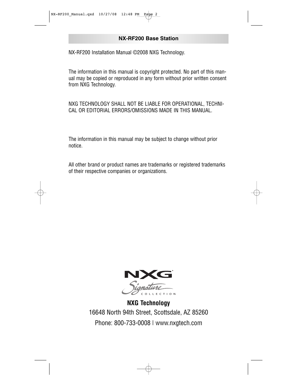 NXG Technology NX-RF200 User Manual | Page 2 / 16