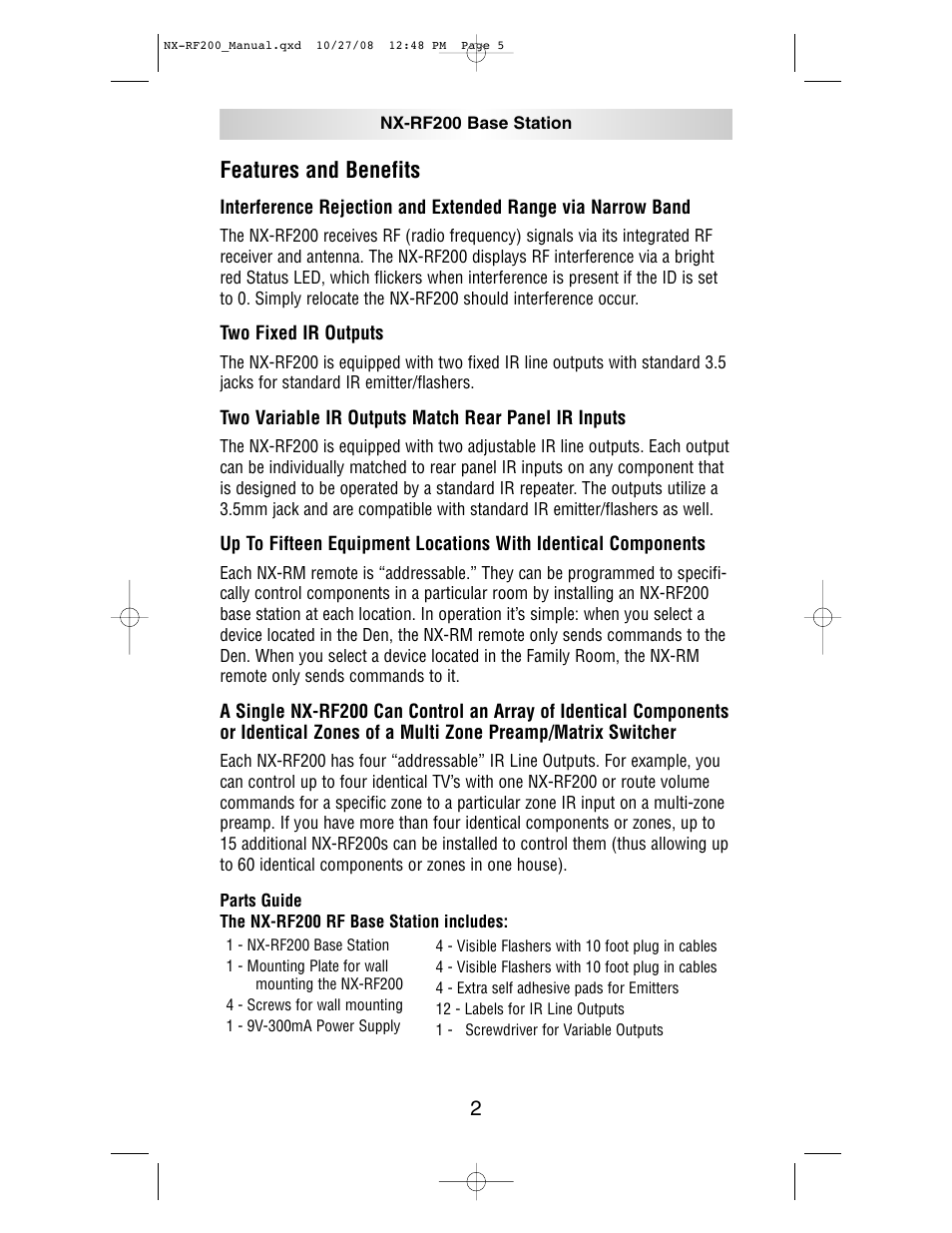 Features and benefits | NXG Technology NX-RF200 User Manual | Page 5 / 16