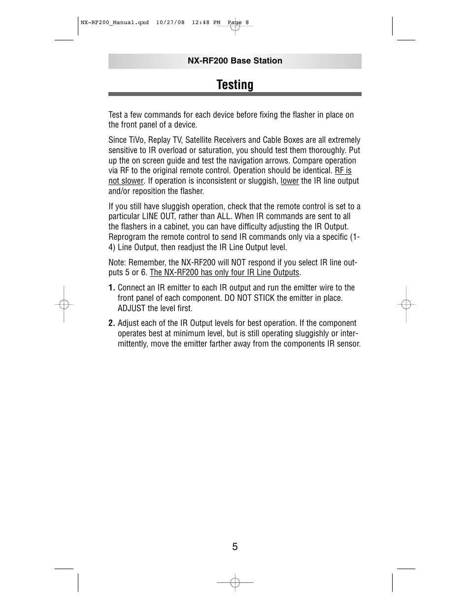 Testing | NXG Technology NX-RF200 User Manual | Page 8 / 16