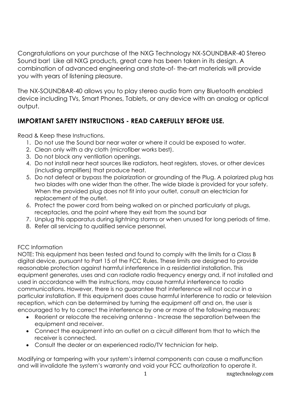 NXG Technology NX-SOUNDBAR-40 User Manual | Page 3 / 10