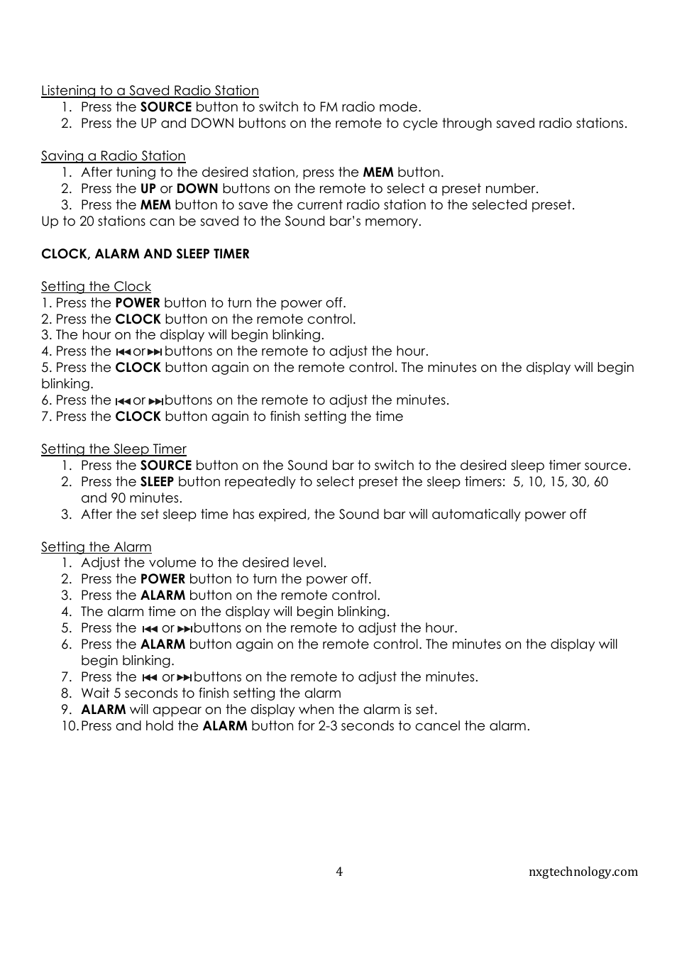 NXG Technology NX-SOUNDBAR-40 User Manual | Page 6 / 10