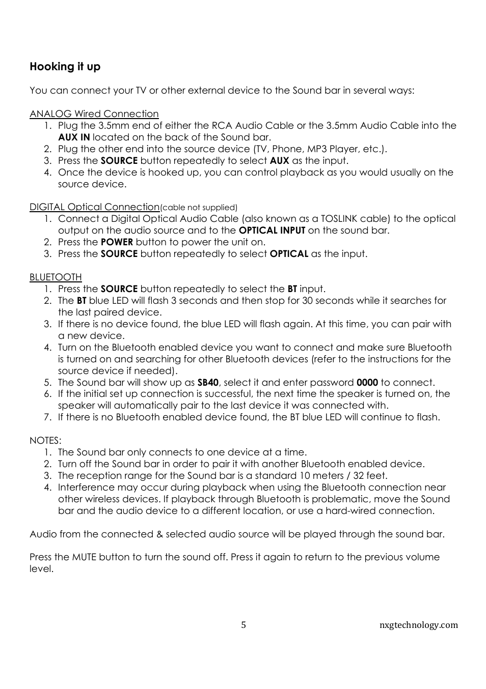 NXG Technology NX-SOUNDBAR-40 User Manual | Page 7 / 10