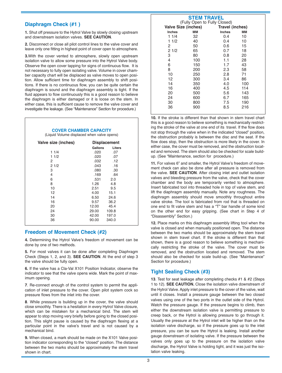 Diaphragm check (#1 ), Freedom of movement check (#2), Tight sealing check (#3) | Stem travel | Cla-Val 136-01/636-01 Technical Manual User Manual | Page 11 / 36