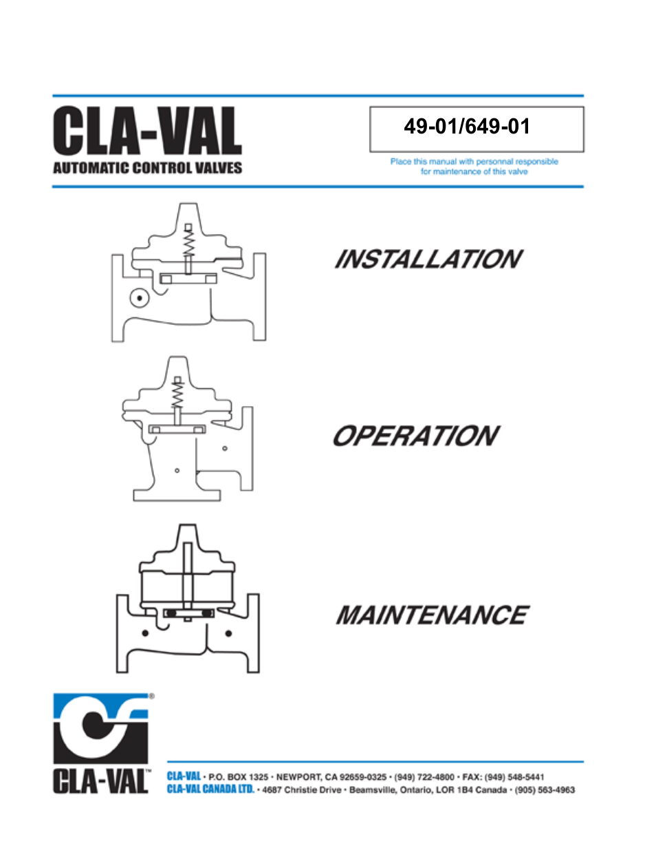 Cla-Val 49-01/649-01 Technical Manual User Manual | 33 pages